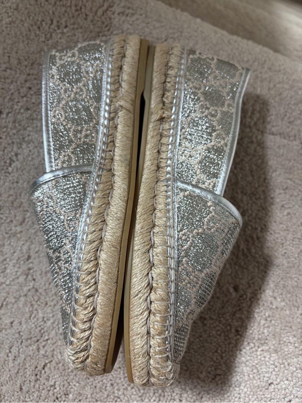 Gucci Silver Metallic Monogram Espadrille Flats - Picture 6 of 10